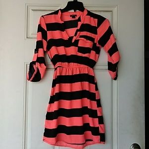 A orange and navy blue dress